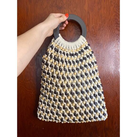 Neutral C&C California Beaded Weaved Bohemian Handbag - Picture 2 of 4